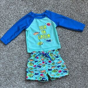 Wave Zone Baby Boy 2 Piece Swim Set - Turquoise with Fish, Size 0-3 Months